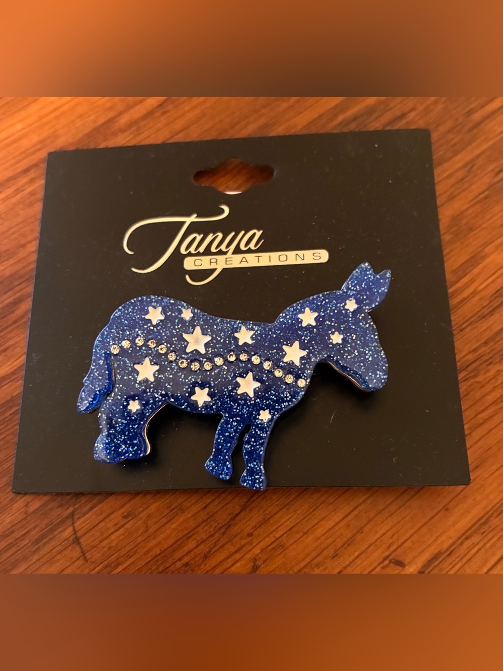 Democrat Donkey Blue Rhinestone Pin Brooch Tanya Creations